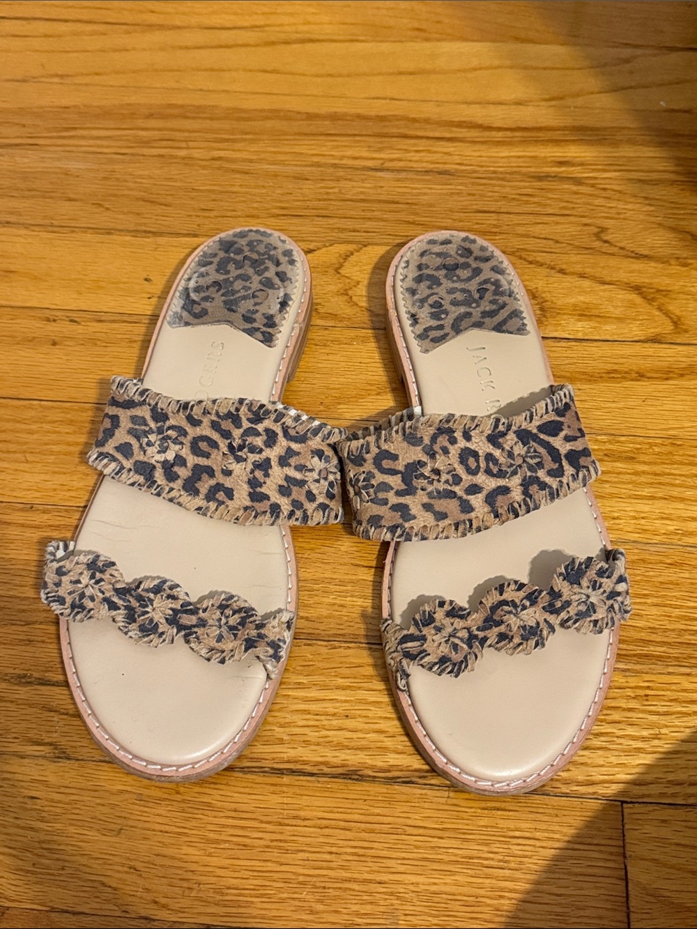 Jack Rodgers Caroline Leopard Print Flat Suede Sandals Size 10